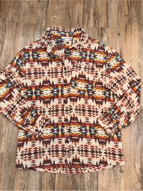 Mountain and Isles Womens Small Cream Brown Geometric Shacket Southwest Jacket